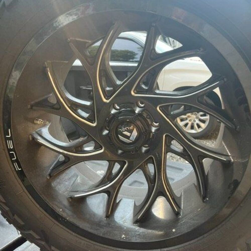 FUEL RUNNER GLOSS BLACK MILLED WHEEL 35 12.50 22 TIRES RIMS FORD - Picture 3 of 10